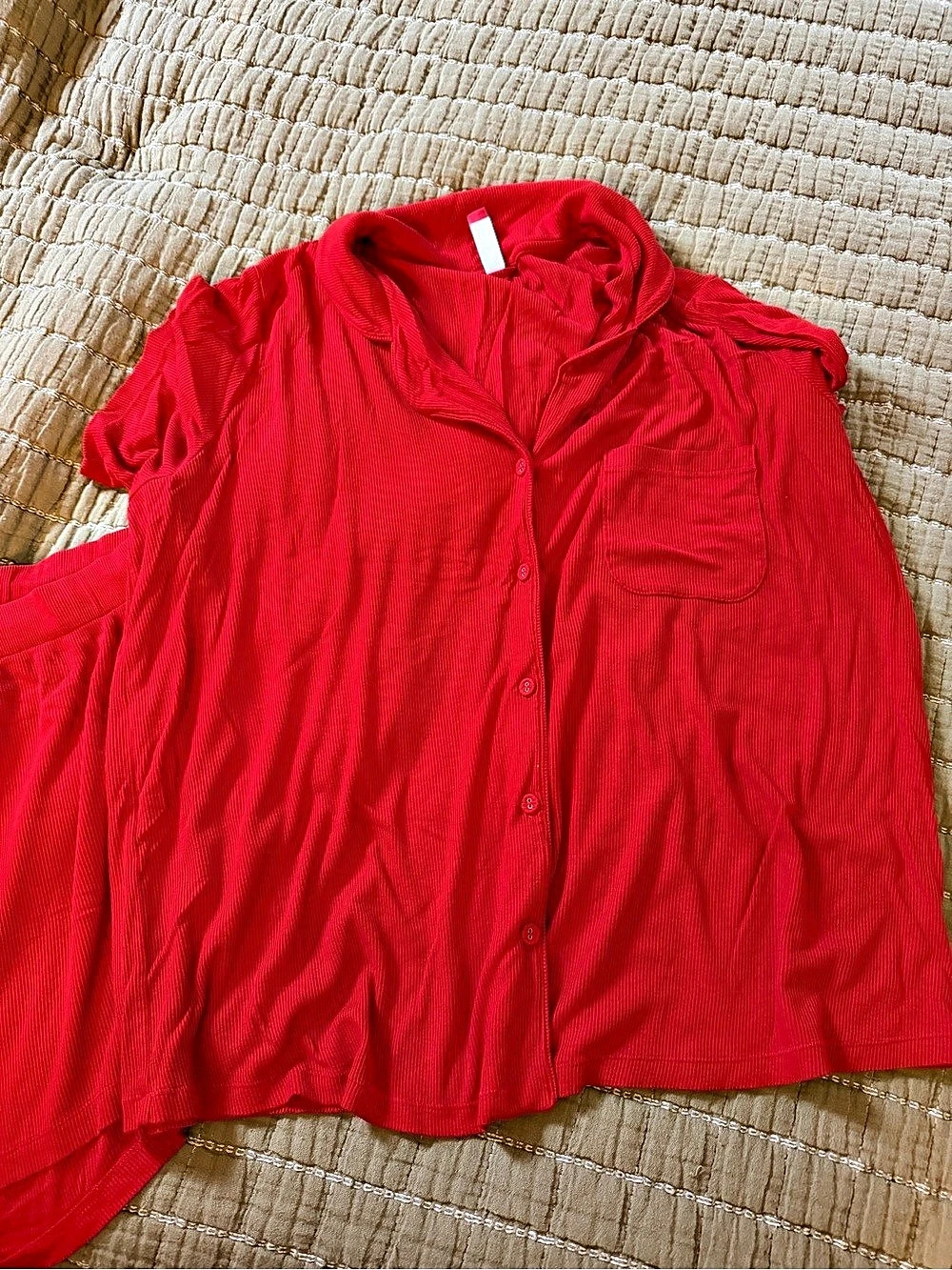 SKIMS Soft Lounge Short Sleep Set Red Ribbed Button Front Top